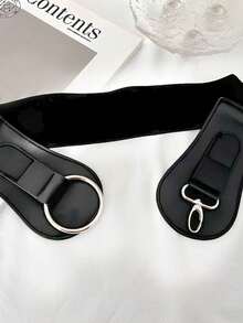 Cinturón ancho elástico vintage con hebilla para mujer, negro - Negro - Ver 6