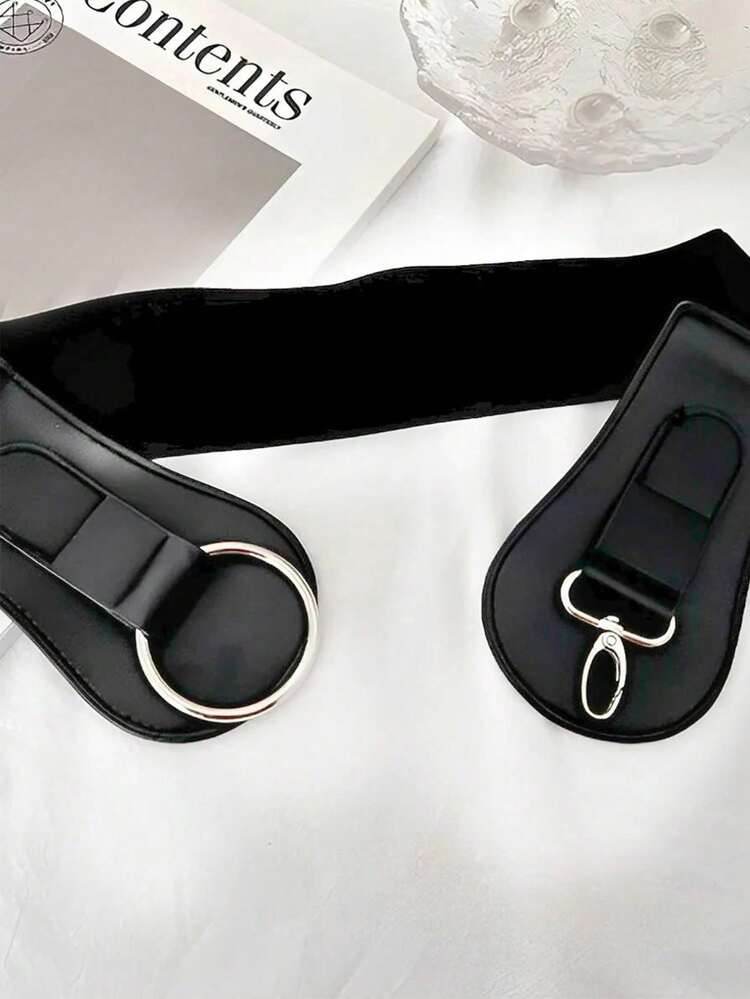 Ceinture large élastique vintage pour femmes, noire - Noir - Voir 5
