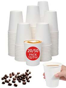 20/50pcs 12/7 Oz Paper Cups,Hot Paper Coffee Cups,Cold Beverage Drinking Cup,Leak-Proof Disposable White Paper Cups,Ideal For Milk Tea And Coffee,Picnic, Travel, Events,Bathroom And Mouthwash Trial Cup,Party,Birthday,Hot Liquid, Chocolate, Juice, Hot Beverage Drinkings,Cafes, Bistros, Office,Family - White - View 1