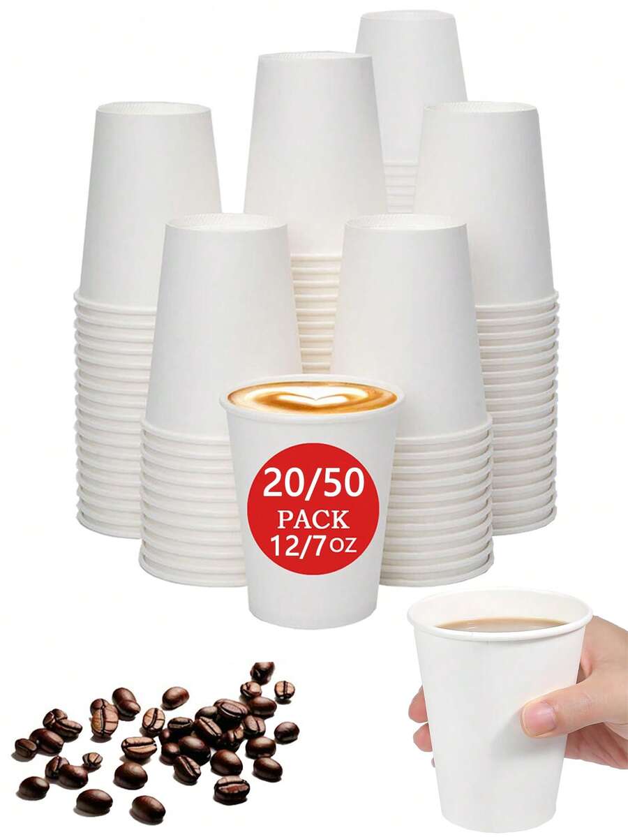 20/50pcs 12/7 Oz Paper Cups,Hot Paper Coffee Cups,Cold Beverage Drinking Cup,Leak-Proof Disposable White Paper Cups,Ideal For Milk Tea And Coffee,Picnic, Travel, Events,Bathroom And Mouthwash Trial Cup,Party,Birthday,Hot Liquid, Chocolate, Juice, Hot Beverage Drinkings,Cafes, Bistros, Office,Family - White - View 1