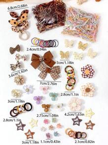 10/165/830/860/879 件复古女孩发饰套装，包含蝴蝶结发夹、花朵发夹、兔耳发圈、水钻四叶草侧夹、Y2K 星星 BB 夹、迷你爪夹和毛巾弹力发带，适合女孩日常、派对和旅行，打造可爱优雅的复古风格 - 彩色 - 查看 9