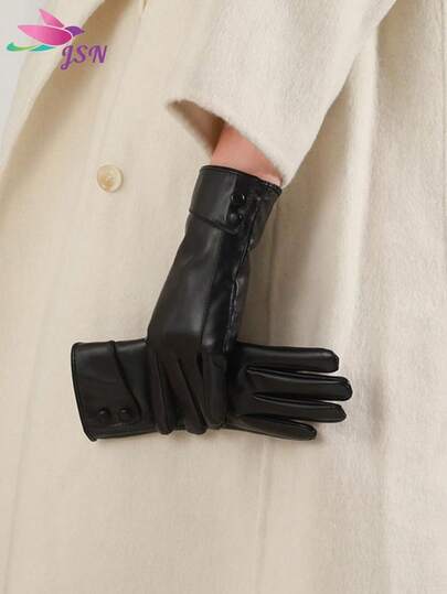 1 par de guantes elegantes y casuales de mujer de piel de PU acolchados, cálidos y con pantalla táctil, a prueba de viento e impermeables, con forro térmico, adecuados para uso diario, deportes al aire libre, conducción en todas las estaciones, otoño/invierno