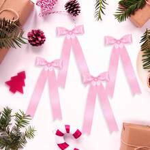 24 Pcs Pink Satin Ribbon Bows, Christmas Tree Bows Wreath Bows Rustic Large Tree Topper Bow For Door Windows Xmas Home Wedding Decorations Indoor Outdoor Christmas Decorations Winter Room Decor