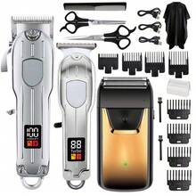 Hair Clippers Set For Men, Hair Clipper Trimmer With LED Display, Professional Cordless Hair Clipper Shaver Beard Trimmer, Hair Cutting Machine For Men, Holiday Gift For Him Father's Day Gift - 銀色 - 查看 1