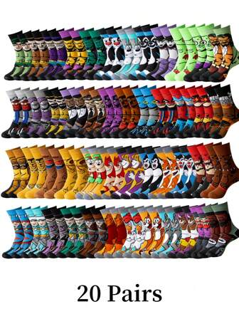 suprsocks 20 Double Women's Fashion Cartoon Pattern Round-Neck Socks, Comfortable, Casual, Street Style, Unisex Socks, Suitable For Men's Outdoor Wear In All Seasons, Unisex, Suitable For Men's Sports And Casual Wear, Suitable For Teenagers