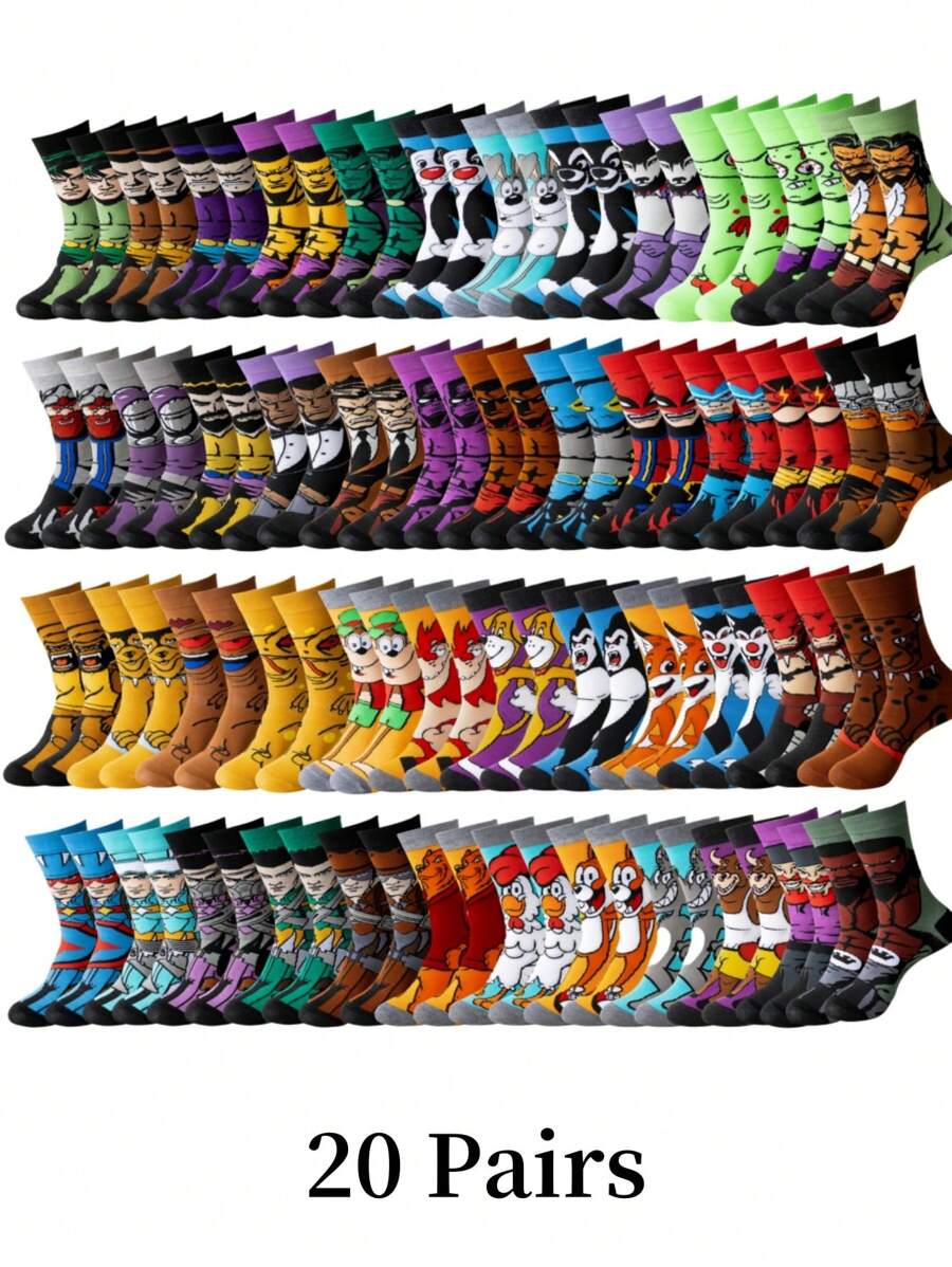 suprsocks 20 Double Women's Fashion Cartoon Pattern Round-Neck Socks, Comfortable, Casual, Street Style, Unisex Socks, Suitable For Men's Outdoor Wear In All Seasons, Unisex, Suitable For Men's Sports And Casual Wear, Suitable For Teenagers - Multicolor - View 1