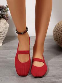 Damen Einfarbige Strick Atmungsaktive Bequeme Mary Jane Ballerinas