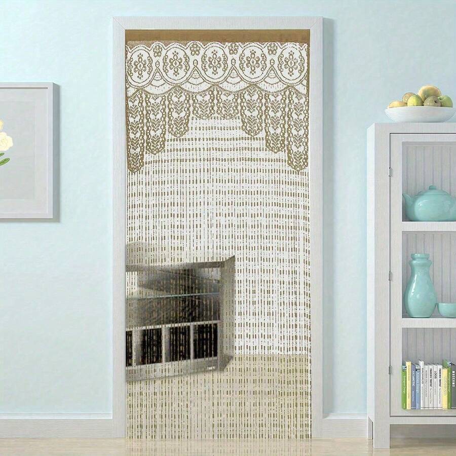 39*79in/100*200cm Macrame Lace Door String Curtain For Doorways, Room Divider Doorway Hippie Window Panel Room Divider Wall Closet Curtains For Bedroom Closet Door Drapes Decorations - 香檳色 - 查看 1