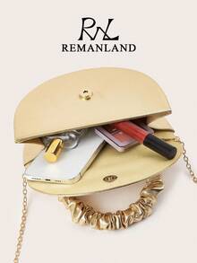 REMANLAND 優雅奢華 PU 女款手提包，皺褶金色手柄，時尚小肩背包，適合女性參加派對、婚禮、晚宴、正式場合。這款包包是派對女孩和女性的理想選擇，也是送給女性的完美禮物。 - 金色 - 查看 7