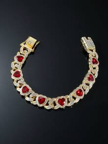 1 Set Men's Hip Hop Style Red Heart Pendant Necklace And Bracelet Set