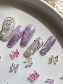 50/100 pezzi Mini decorazioni per unghie a forma di farfalla aurora, gioielli per unghie piatti iridescenti a fiocco, accessori per unghie, forniture per unghie, stile Y2K, parti per unghie Y2K, parti per decorazioni fai-da-te, charm per unghie, charm, articoli per unghie