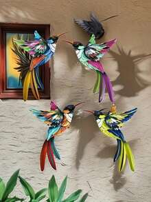 1 pieza / 4 piezas, Decoración de jardín metálica en 3D vívida de un colibrí, artesanía de hierro resistente, decoración para el patio trasero o el jardín - Multicolor - Ver 5