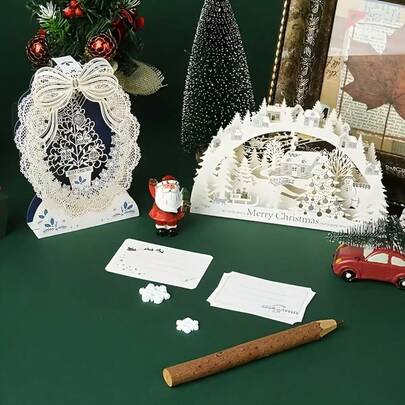 1 套 3D 圣诞贺卡、圣诞礼品卡、送给她的节日礼物、浪漫色彩、装饰卡片、家居装饰、包含圣诞树、乡村元素、可折叠装饰祝福和感恩卡、桌面装饰