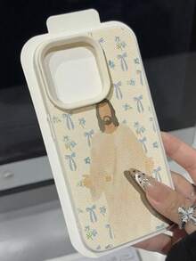 1 pieza Funda protectora de teléfono suave, a prueba de caídas y antideslizante, con textura de litchi, diseño personalizado de lazo y patrón de Dios, compatible con teléfonos Apple// - Multicolor - Ver 3