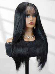 Peruci frontale din dantelă cu parte în T, 13*4*1, linie de păr pre-smulsă, sintetice, rezistente la căldură, păr drept, 22 de inci, negru, separare parțială, utilizare zilnică, calitate înaltă, pentru femei, aspect natural, peruci sintetice moi de bună calitate, potrivite pentru începători, peruci pentru femei, păr sexy, peruci drepte pentru femei, peruci de 22 de inci, peruci negre