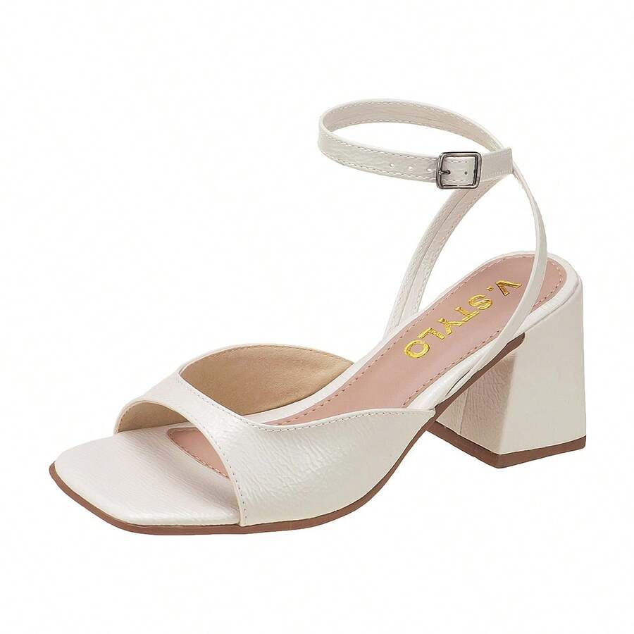 V.Stylo Geometric Chunky Block Heel Mule Sandal - Champagne - View 1