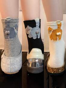 1/2/3双装卡通图案男女通用情侣运动中筒袜，春夏假日礼物 - 彩色 - 查看 12