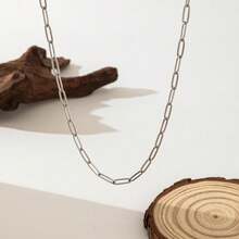 Women's Solid Color Necklace, European And American Hip-Hop Punk Style Paper Clip, 18K Stainless Steel, Simple And Versatile For Vacation And Beach - colar e pulseira-prata - Xem 2