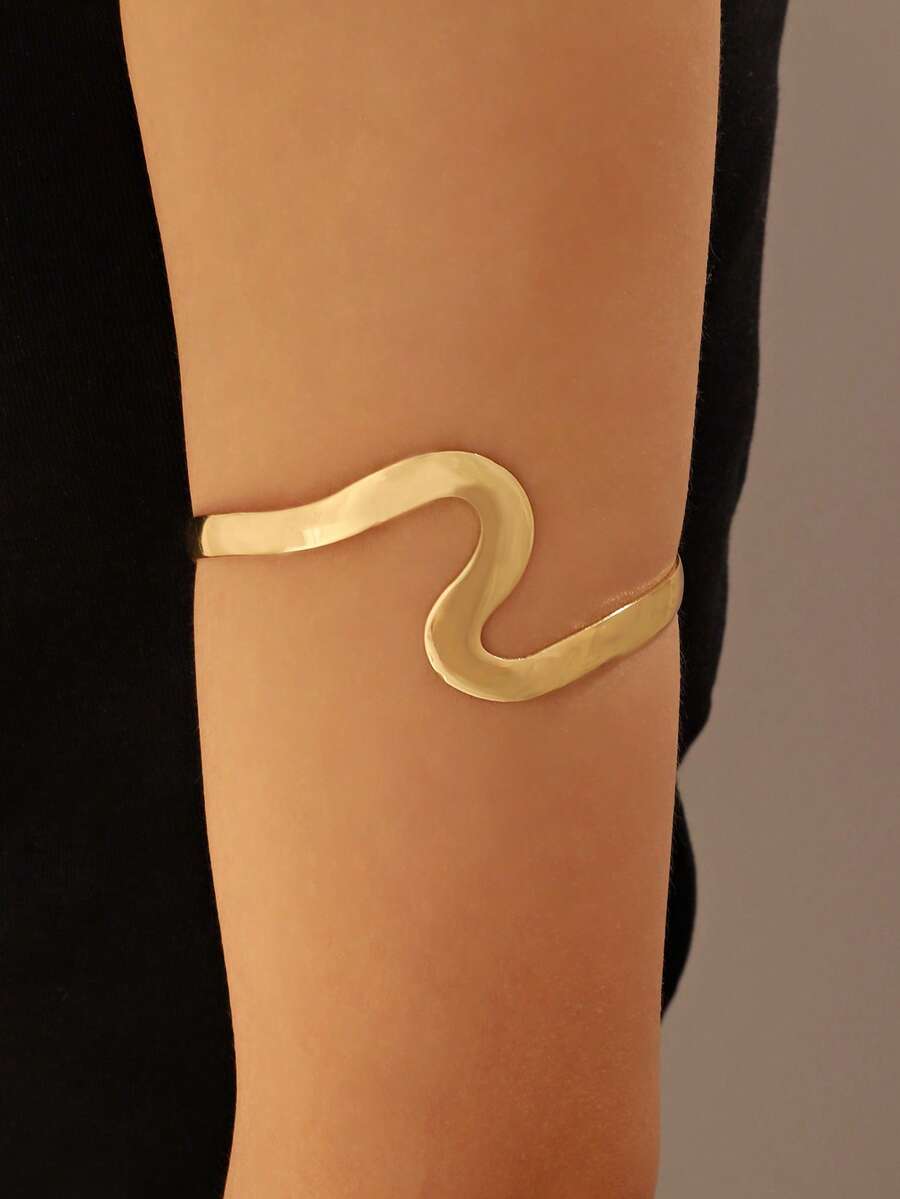 1pc Women Minimalist Geometric Line Open Bangle, Gold Color, Suitable For Daily Wear - Gold 5 - View 1