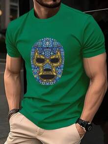 100% single-sided pure cotton, a soft and breathable T-shirt for summer, a popular and trendy T-shirt recently, moisture wicking, printed with Azk mask pattern, suitable for sports, outdoor travel and weekends, the best gift choice - Verde - Ver 1