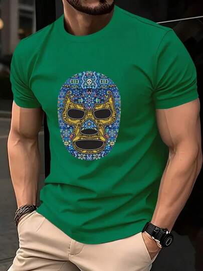 100% single-sided pure cotton, a soft and breathable T-shirt for summer, a popular and trendy T-shirt recently, moisture wicking, printed with Azk mask pattern, suitable for sports, outdoor travel and weekends, the best gift choice