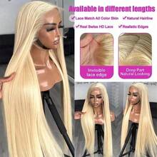 13x4 HD Transparent 613 Blonde Colored 28 30 34 Inch Lace Front Human Blended Hair Wigs For Women Straight Lace Frontal Wigs Brazilian Virgin Hair Pre-Plucked With Baby Hair Natural Hairline Soft And Natural Look Halloween Wigs For Daily Wear