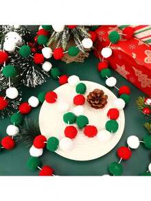 1/2 buc ghirlandă de Crăciun cu pom-pom, 78 inch, decorațiuni agățate, bile de pâslă DIY, ornament pentru banner cu mărgele pom-pom roșii, alb-verzi, potrivit pentru petrecere de Crăciun, brad de Crăciun, coroană, petrecere de ziua de naștere, șemineu interior, perete, decor pentru cameră de acasă, consumabile