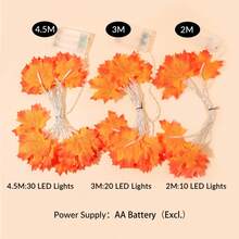 1pc 10/20/30 Lights 2/3/4.5m Maple Leaf String Lights, Suitable For Room Decor, Living Room, Wall Decoration, Autumn Atmosphere, Girly, Holiday, Halloween Lighting - Yellow - View 3