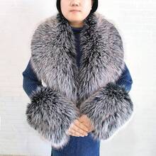 Fur Collar Cuffs Set Warm Fur Scarf Winter Women Fluffy Large Shawl Furry Scarves - Bộ đầu nhọn màu hồng - Xem 2