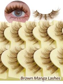 5 Pairs Cartoon Style Brown False Eyelashes, Natural & Lightweight, Delicate & Soft, Create Natural Cat Eye Makeup, Transparent Lash Band, Reusable, 3D Fluffy Cat Eye Effect - Cat Elf Eyelashes - View 8