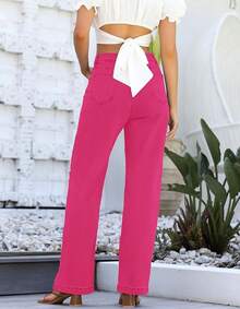 Jeans High Waisted Straight Leg Loose Jeanshalloween - 玫紅色 - 查看 8
