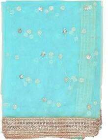 Woman's Embellished Net Dupatta Scarf Shawl Wrap Soft Bridal Wedding - Sky Blue - 查看 4