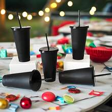 10/20/30/60 Pcs Black Reusable Plastic Cups With Straw And Lids,24oz Durable Cup Tumblers Iced Coffee Sippy Cup 710ml Large Bottle Travel Mug Party Bulk Cold Adults Parties Birthdays Housewarming Father's Day, Mother's Day Gifts - màu đen - Xem 11