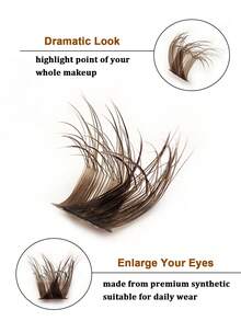 Rikuaild 80片棕色湿润效果簇状假睫毛，浓密卷翘，D型卷翘交叉细簇睫毛，打造凌乱浓密效果 - D - 查看 4