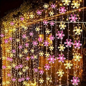 1pc Christmas LED Snowflake String Lights, Christmas Snowflake LED Fairy Lights, Holiday Party Decor Lights, Create Romantic Dreamlike Ambiance, Suitable For Indoor, Outdoor, Bedroom, Living Room, Fireplace, Wall, Tent, Windowsill, Wedding, Garden, Yard, Christmas Tree, Party, Scenery Decoration (Warm Light, Color Light, Pink Light + Warm Light, Blue Light + White Light)