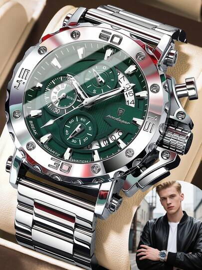 Poedagar Men Watch NEW Chronograph Waterproof Big Dial Wristwatches Stainless Steel Luminous Dial With Date