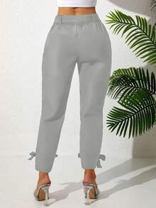 Quần Harem thắt nơ màu trơn thời trang nữ, có dây rút ở eo, túi quần - Màu Xám nhạt - Xem 2