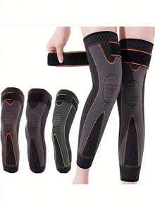 2片装加厚加长双面保暖防滑护膝弹力长腿绷带加压加热护膝跑步运动保暖腿部保护配件