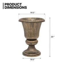 2 PCS 20" Urn Planters For Outdoor Plants, Large Decorative Front Porch Planters, Weatherproof Tall Plastic Flower Pots For Garden, Patio & Entryway Décor - 黃銅 - 查看 5