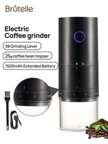 Brutelle 1 قطعة مطحنة قهوة كهربائية قابلة للشحن عبر USB، قابلة للضبط من الخشن إلى الناعم، مناسبة للمنزل والمكتب وزاوية القهوة والمدرسة وغيرها - مكالمة خارجية - مشاهدة 3
