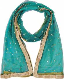 Woman's Embellished Net Dupatta Scarf Shawl Wrap Soft Bridal Wedding - Teal - 查看 4