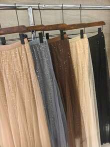 Saia Tule com paetê importado femininas modas WK-82  Blingbling    elegante    Strass  Bordado  Malha Contraste    Praia  Casamento