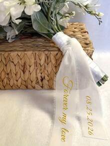 Personalized Wedding Bouquet Ribbon - Custom Name & Date Floral Tapestry For Bridal Showers, Birthdays, Graduations - Durable Polyester Event Decor With Elegant Design, Wedding Gifts For Guests, Celebration Accessory, Sophisticated Style, Highquality Craftsmanship