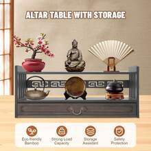 HOHOBLA 2-Tier Altar Table With Drawer, Bamboo Puja Table Meditation Storage Table, Tatami Coffee Table For Sitting - Óc chó 2 lớp - Xem 3