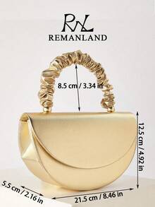 REMANLAND 優雅奢華 PU 女款手提包，皺褶金色手柄，時尚小肩背包，適合女性參加派對、婚禮、晚宴、正式場合。這款包包是派對女孩和女性的理想選擇，也是送給女性的完美禮物。 - 金色 - 查看 5