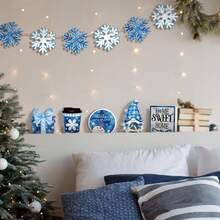 11pcs/Set Hello Winter Blue Snowman Snowflake Gnome Cup Wooden Ornaments Artwork Christmas Layered Tray Decorations Christmas Table Centerpiece Decorations For Living Rooms Bedrooms Dining Rooms And Offices Christmas Gifts (No Tray) - Blue - View 6