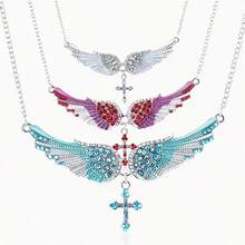 3pcs Angel Wing Pendant Necklace And Earring Jewelry Set, Inlaid Artificial Faux Gemstone Pendant, A Necklace Set Suitable For Parties And Gifts - Màu xanh lam - Xem 6
