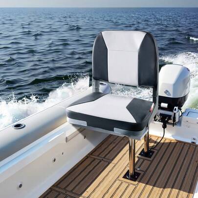 Boat Seat, Low Backrest, Folding Fishing Boat Seat With Thickened Sponge Cushion & Waterproof PVC Leather, Aluminum Alloy Hinges, Flip Up Boat Seat For Fishing Boats, Yachts, , Black & Grey