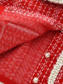 冬季毛衣套装年轻女孩优雅长袖翻领单排扣外套和红色格子裙秋季 2 件套 - 紅色 - 查看 6