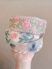 1pc Women's Elegant Versatile Embroidered Flower Headband, Suitable For Daily Use, Commuting, School, Work, Beach, Party, Holiday Gift, Bohemian Style, Hair Band Hair Hoop